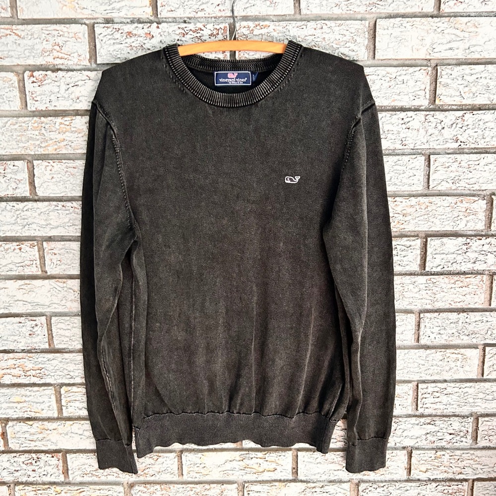 Vineyard Vines Mens Small Black Cotton Crewneck Sweater Long Sleeve Whale Logo
